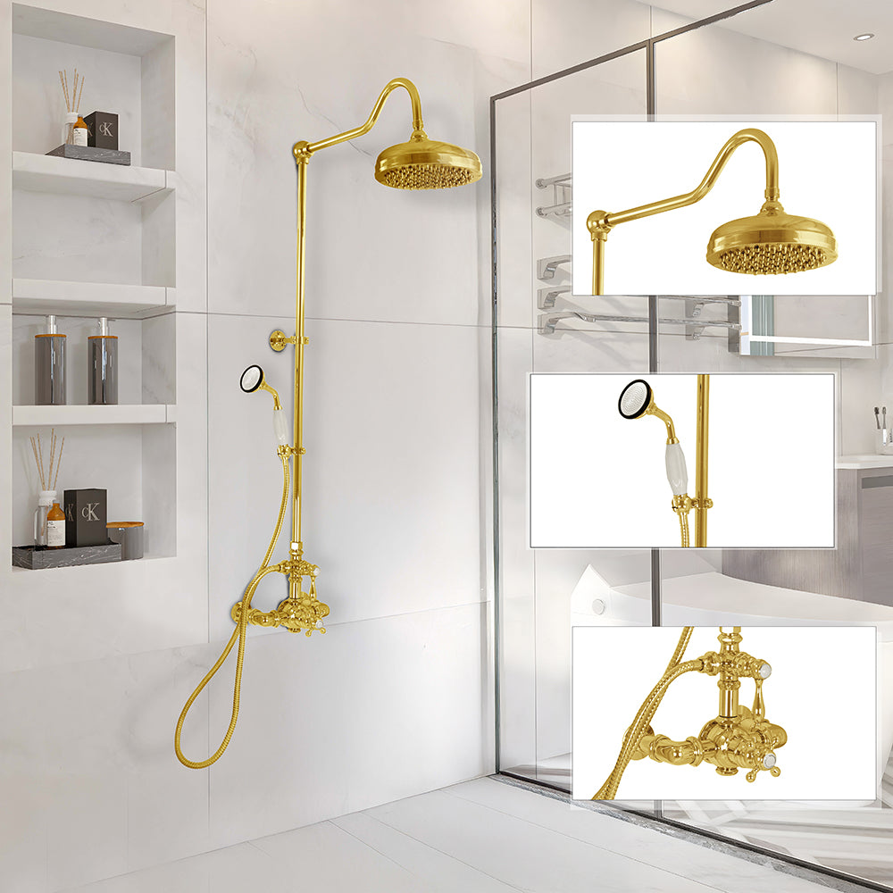 Strom Living Exposed Thermostatic Shower System Wall Mounted with 1.75 GPM Handshower and Lever/Cross Handles