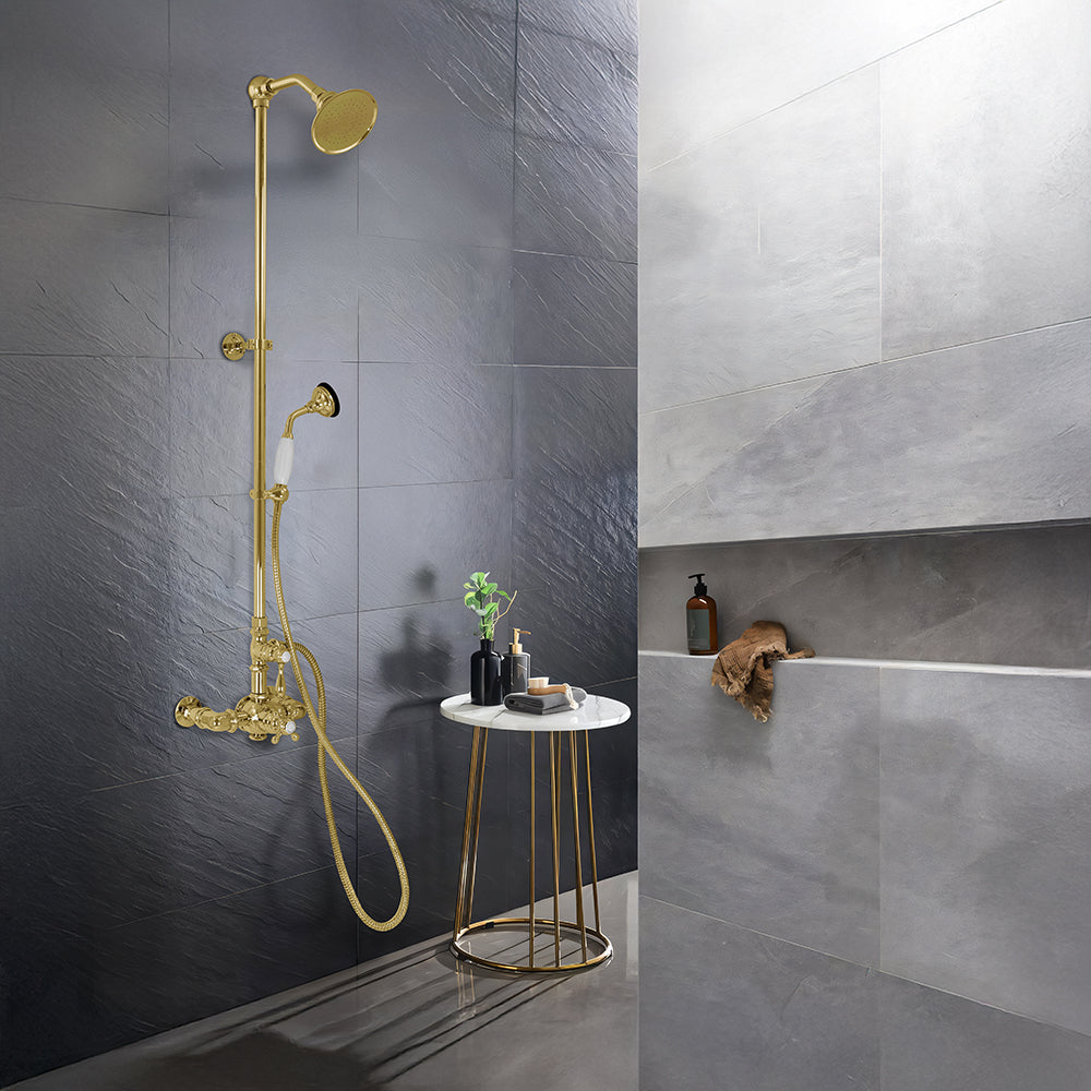 Exposed Thermostatic Shower System Wall Mounted with 1.75GPM Handshower and Lever/Cross Handles