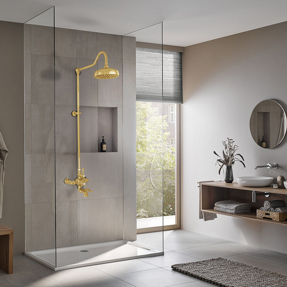 Exposed Thermostatic Shower System Wall Mounted with 1.75 GPM Spout Lever/Cross Handles