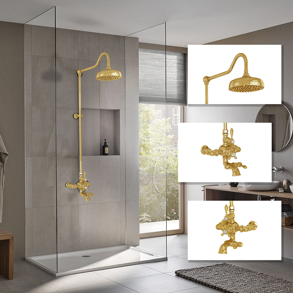 Exposed Thermostatic Shower System Wall Mounted with 1.75 GPM Spout Lever/Cross Handles