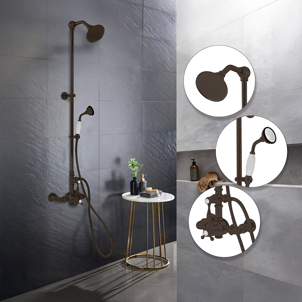 Exposed Thermostatic Shower System Wall Mounted with 1.75GPM Handshower and Lever/Cross Handles