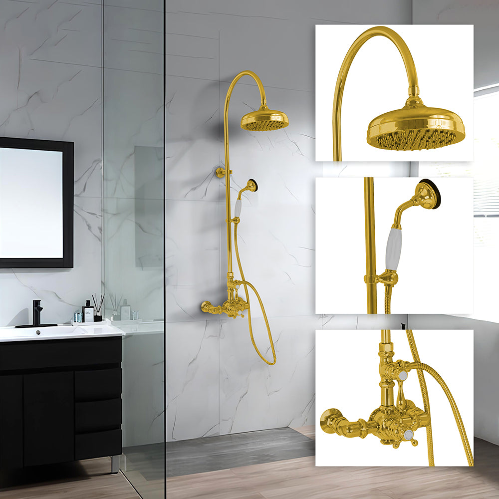 Exposed Thermostatic Shower System Wall Mounted with 1.75GPM Handshower and Lever/Cross Handles