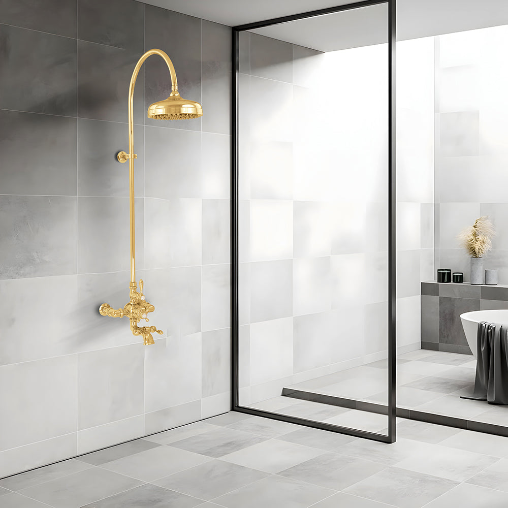 Exposed Thermostatic Shower System Wall Mounted with 1.75 GPM Lever/Cross Handles