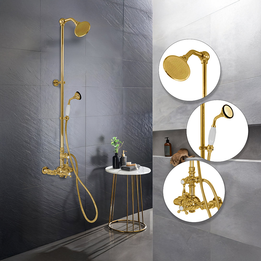 Exposed Thermostatic Shower System Wall Mounted with 1.75GPM Handshower and Lever/Cross Handles