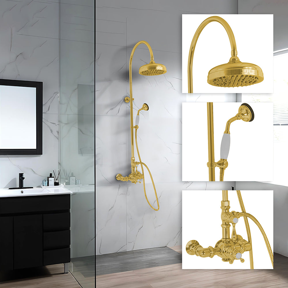Exposed Thermostatic Shower System Wall Mounted with 1.75GPM Handshower and Lever/Cross Handles