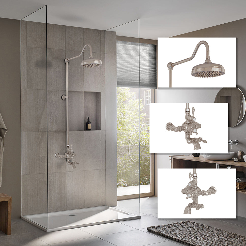 Exposed Thermostatic Shower System Wall Mounted with 1.75 GPM Spout Lever/Cross Handles