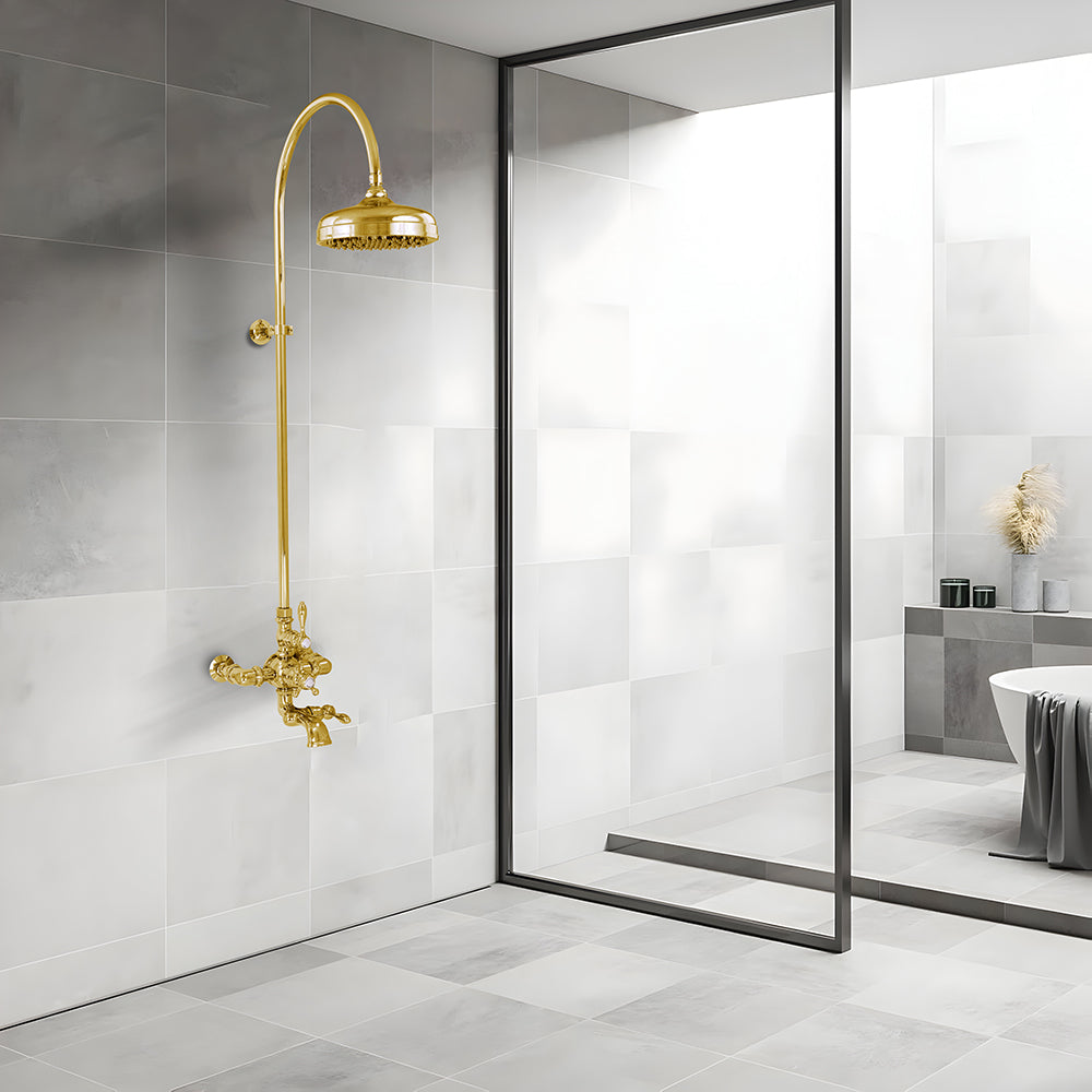 Exposed Thermostatic Shower System Wall Mounted with 1.75 GPM Lever/Cross Handles