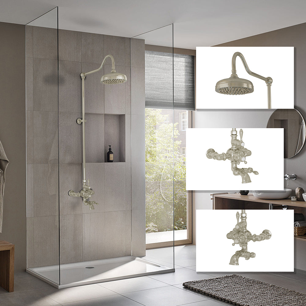 Exposed Thermostatic Shower System Wall Mounted with 1.75 GPM Spout Lever/Cross Handles