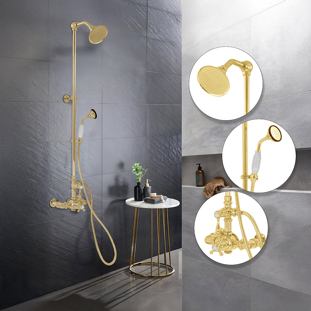 Exposed Thermostatic Shower System Wall Mounted with 1.75GPM Handshower and Lever/Cross Handles
