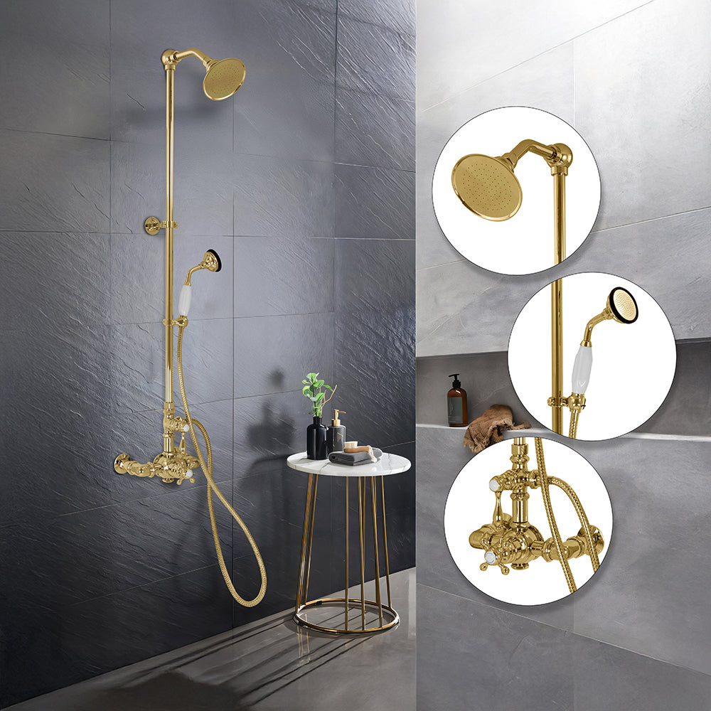 Exposed Thermostatic Shower System Wall Mounted with 1.75GPM Handshower and Lever/Cross Handles