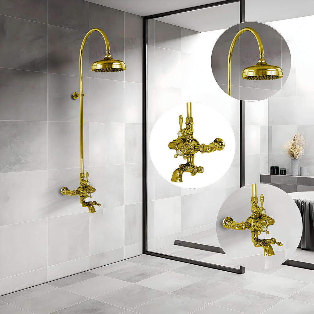 Exposed Thermostatic Shower System Wall Mounted with 1.75 GPM Lever/Cross Handles