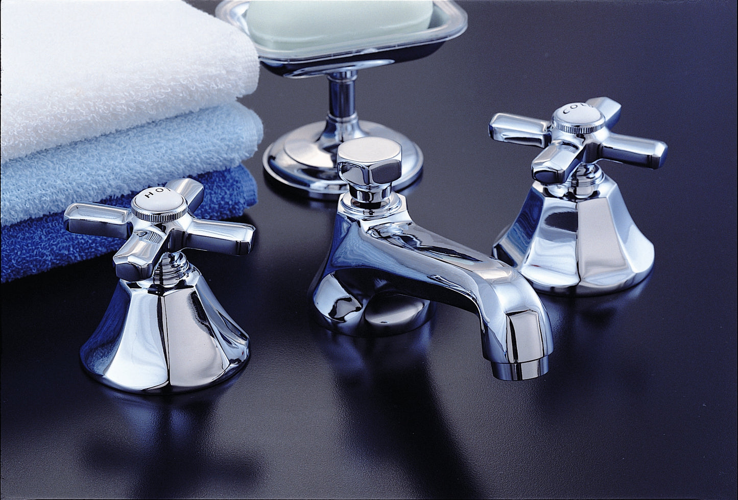 Strom Living Mississippi Deco Widespread Lavatory Faucet with Cross Handles and Pop-up Drain