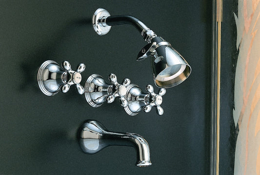 Strom Living St. Lawrence Wall Shower Set With Cross Handle, 9" Centers and Spout
