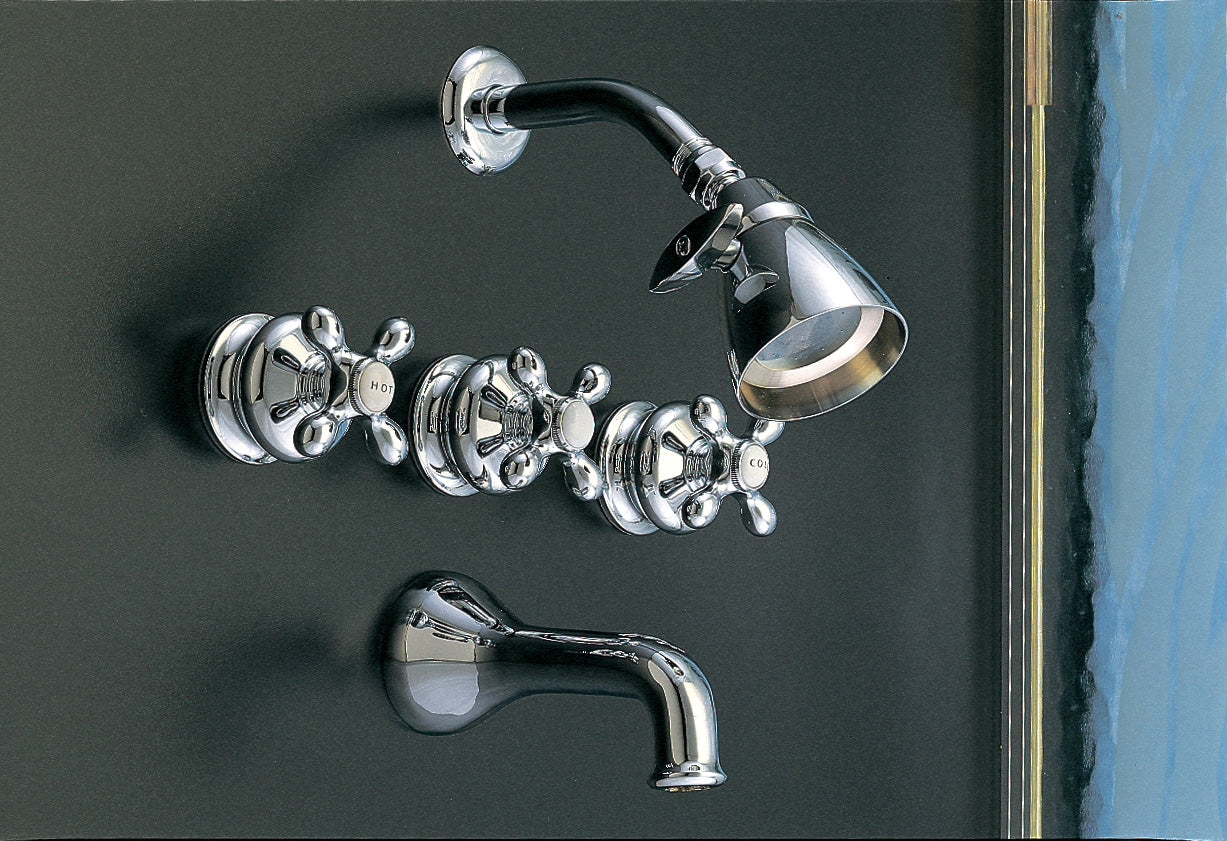 Strom Living Thames Wall Shower Set With Cross Handle, 9" Centers and 2.5" Shower Nipple