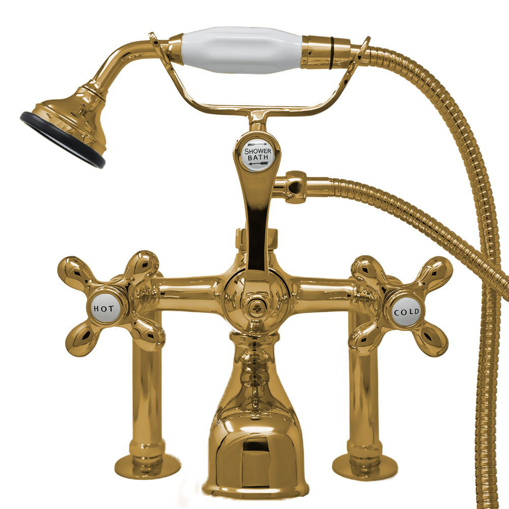Strom Living British Telephone Deck Mount Tub Faucet with Handheld Shower and Diverter Handle