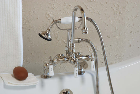 Strom Living Deck Mount Gooseneck Tub Faucet with Handheld Shower