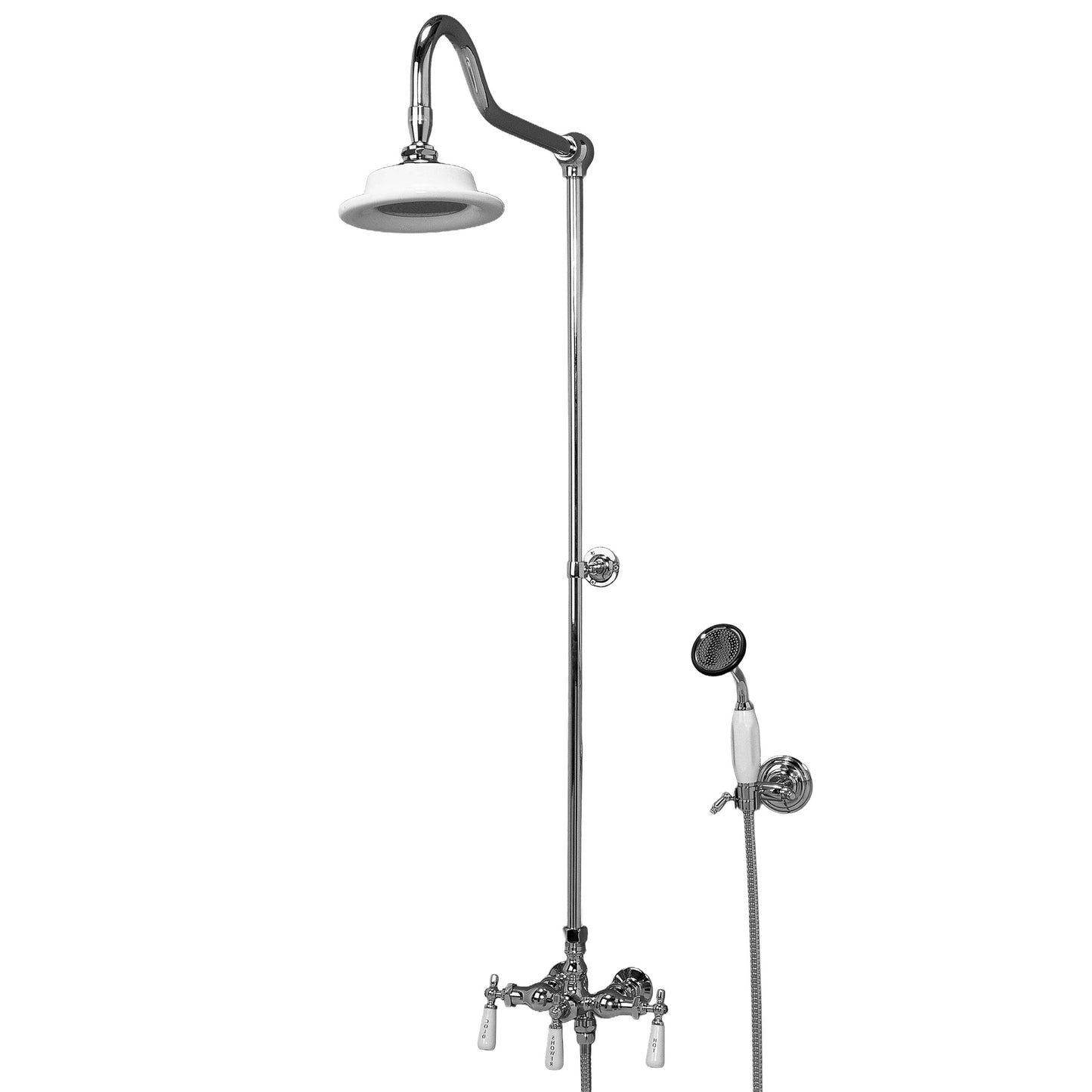 Strom Living Exposed Shower System Wall Mounted with 19" Riser, Handshower and Lever/Cross Handles
