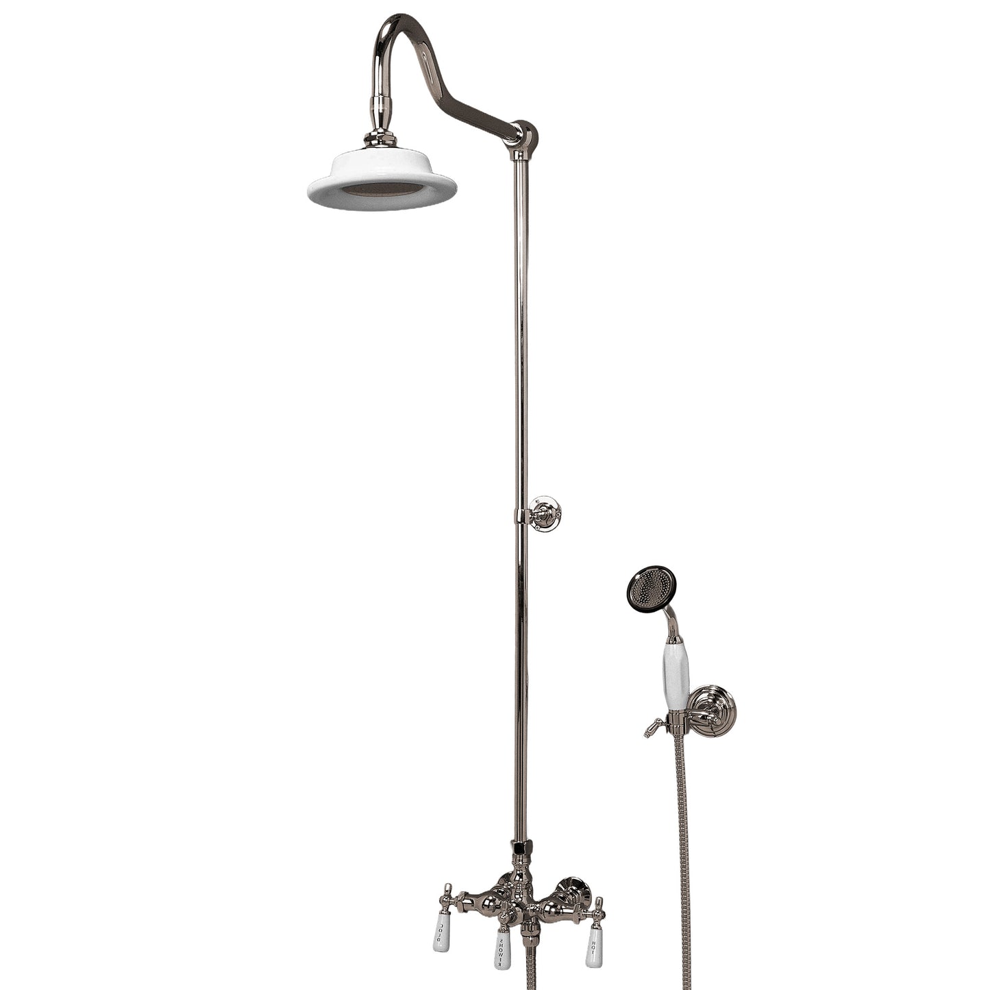 Strom Living Exposed Shower System Wall Mounted with 19" Riser, Handshower and Lever/Cross Handles