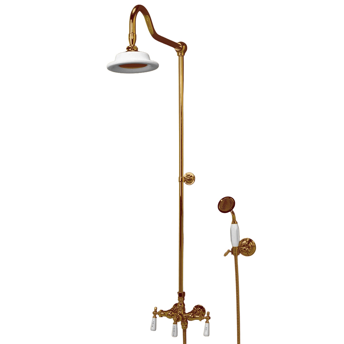 Strom Living Exposed Shower System Wall Mounted with 19" Riser, Handshower and Lever/Cross Handles