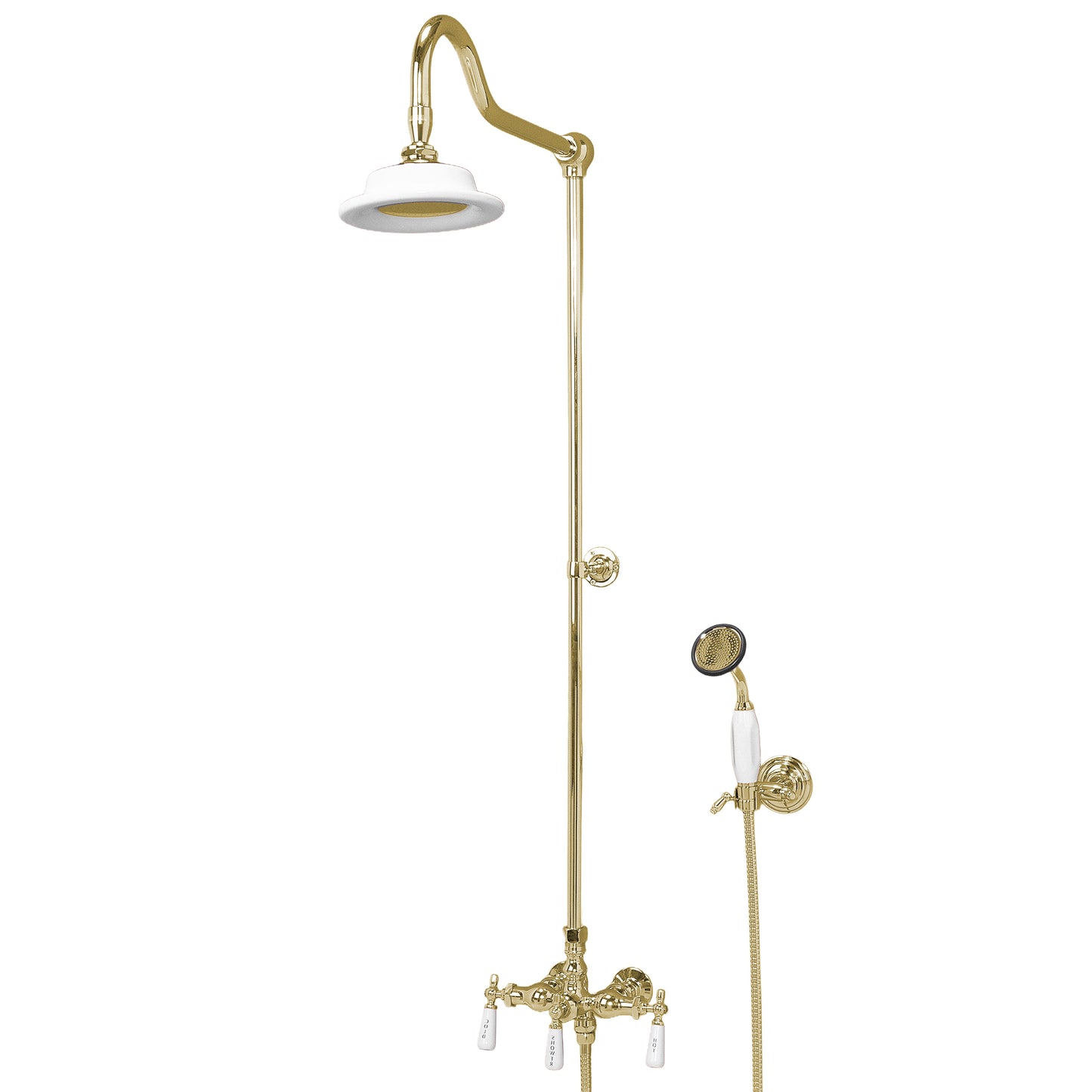 Strom Living Exposed Shower System Wall Mounted with 19" Riser, Handshower and Lever/Cross Handles