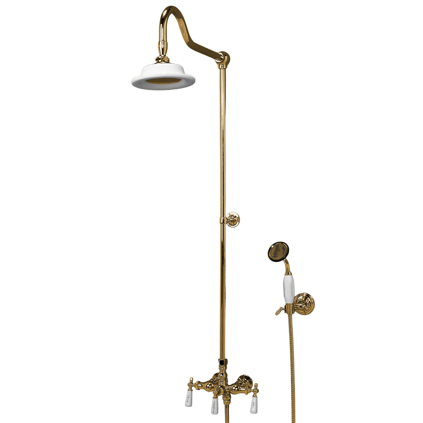 Strom Living Exposed Shower System Wall Mounted with 19" Riser, Handshower and Lever/Cross Handles