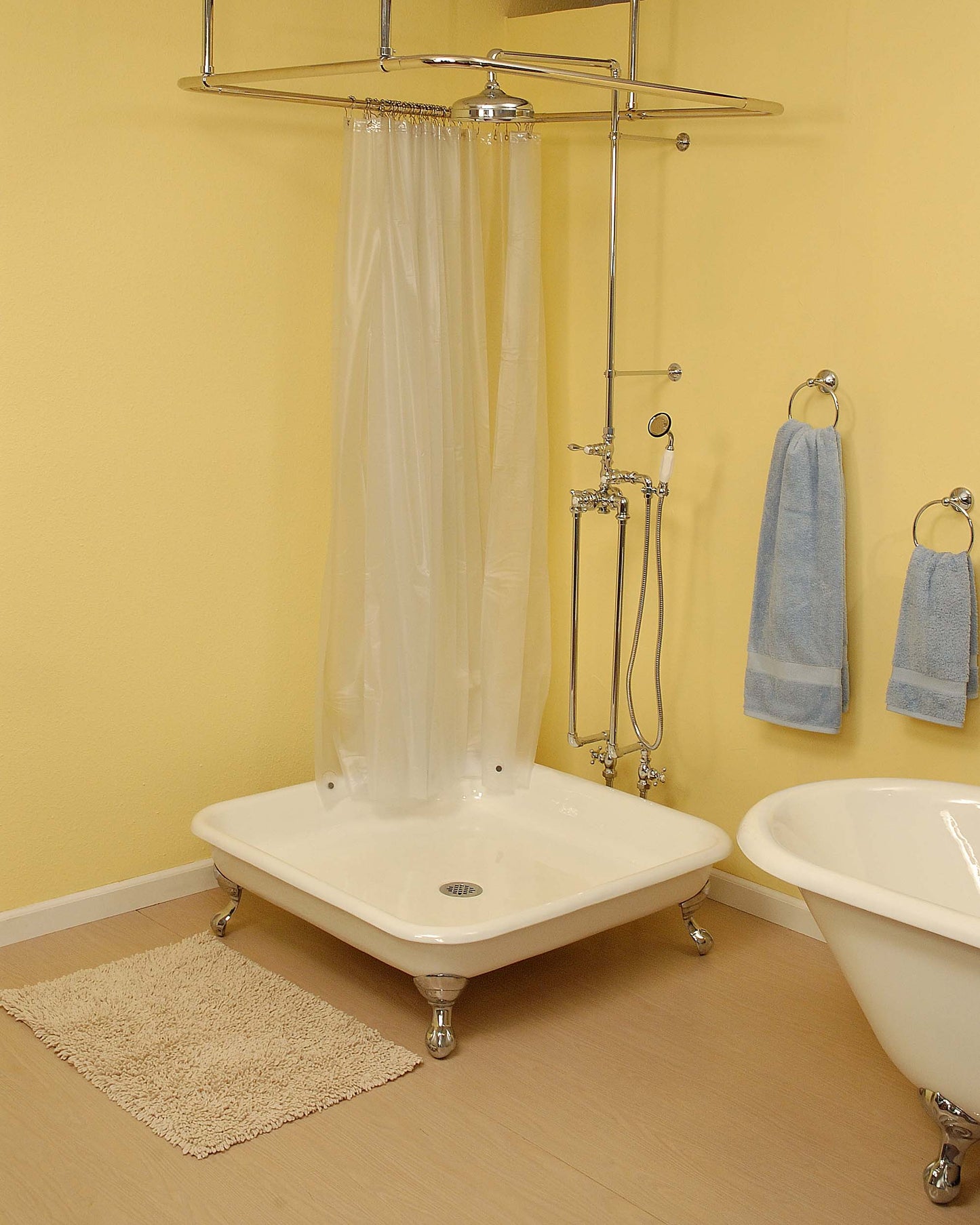 Strom Living Panorama 42" Cast Iron Square Shower Pan with tub legs