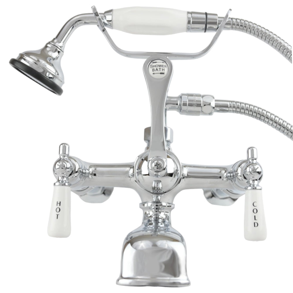 Strom Living British Telephone Tub Faucet with Handheld Shower, Inlet Cradle and Diverter Handle