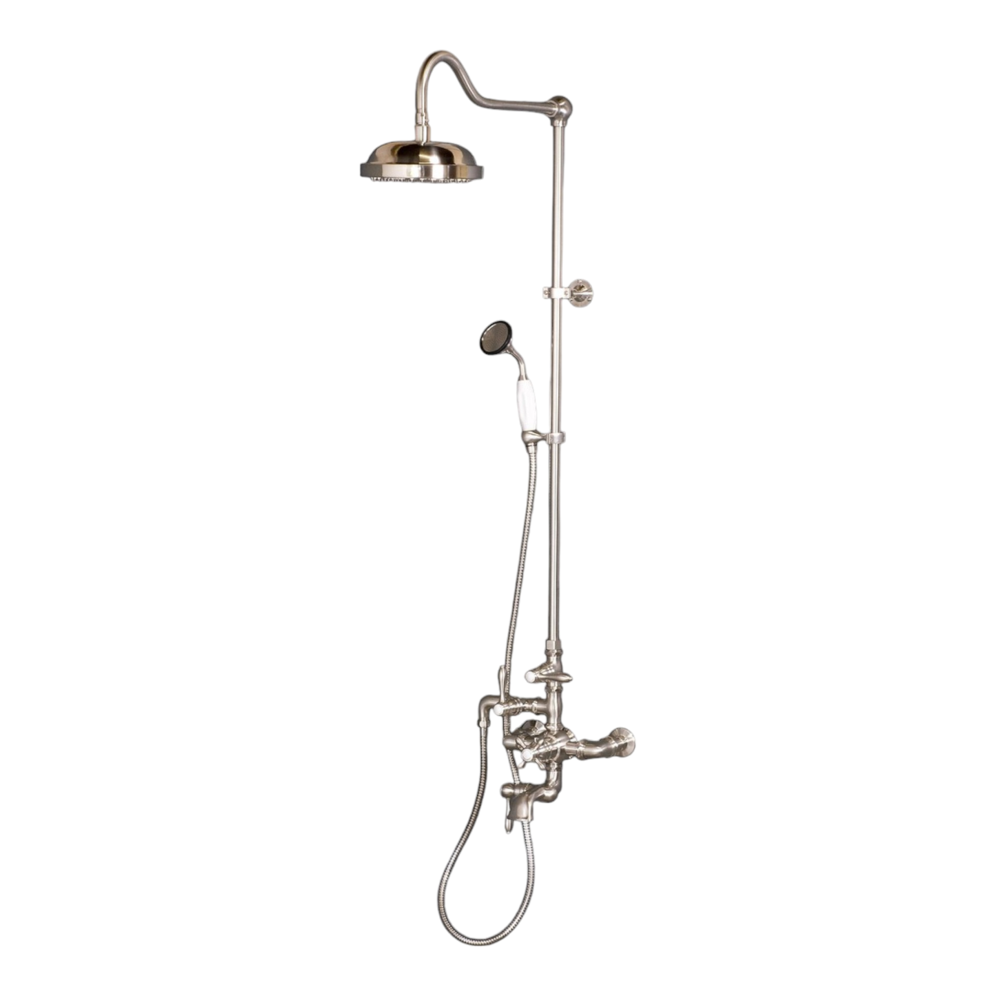 Exposed Thermostatic Shower System Wall Mounted with 1.75 GPM Tub Filler Handshower and Lever/Cross Handles