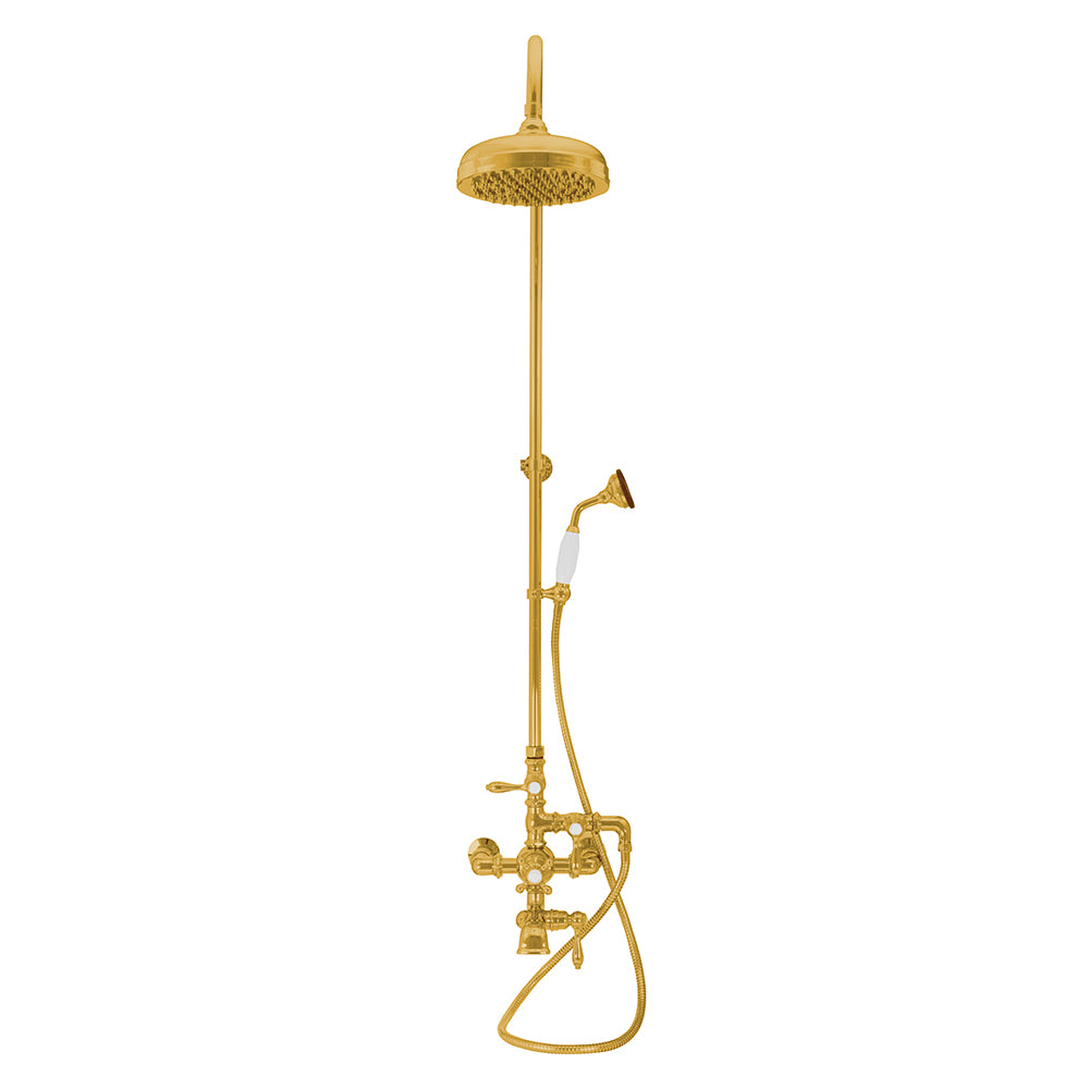 Exposed Thermostatic Shower System Wall Mounted with 1.75 GPM Tub Filler Handshower and Lever/Cross Handles