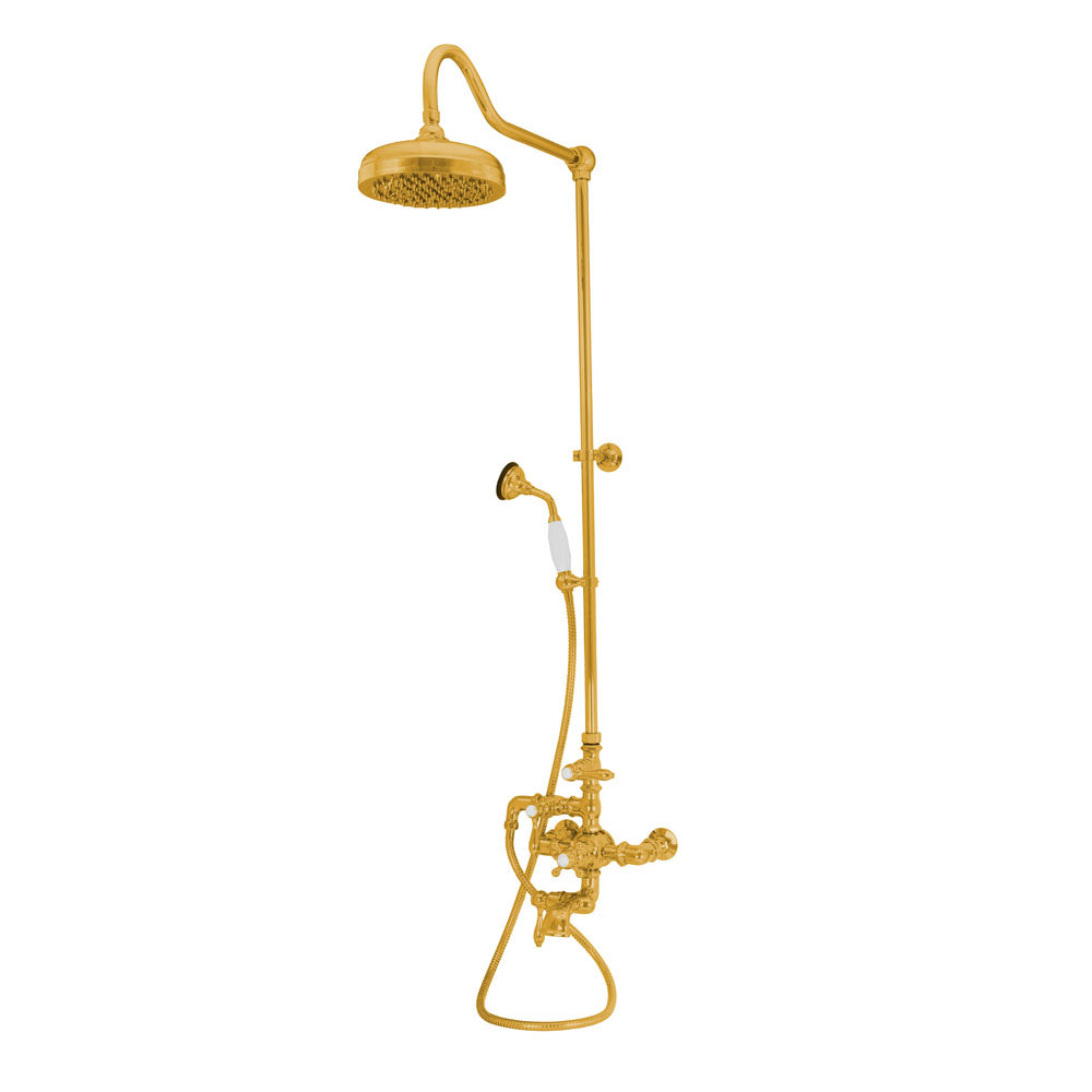 Exposed Thermostatic Shower System Wall Mounted with 1.75 GPM Tub Filler Handshower and Lever/Cross Handles