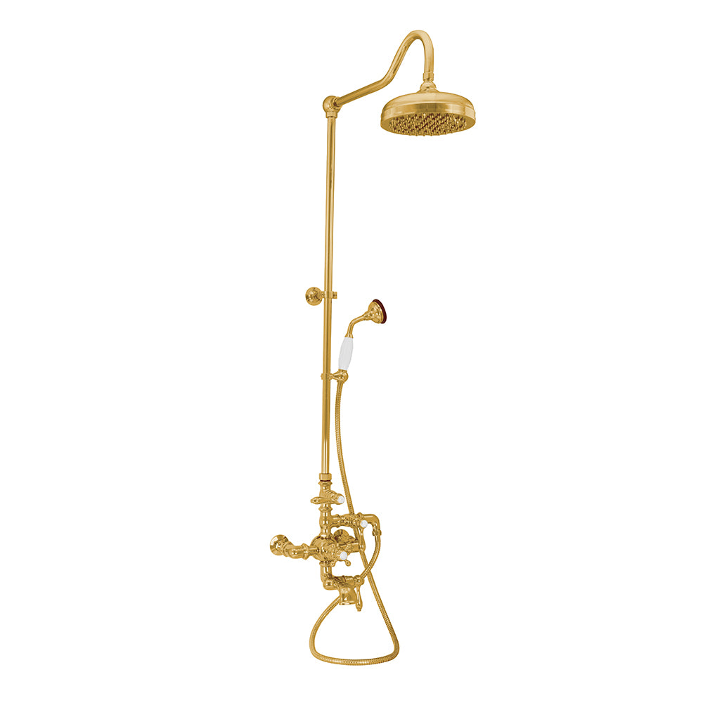Exposed Thermostatic Shower System Wall Mounted with 1.75 GPM Tub Filler Handshower and Lever/Cross Handles