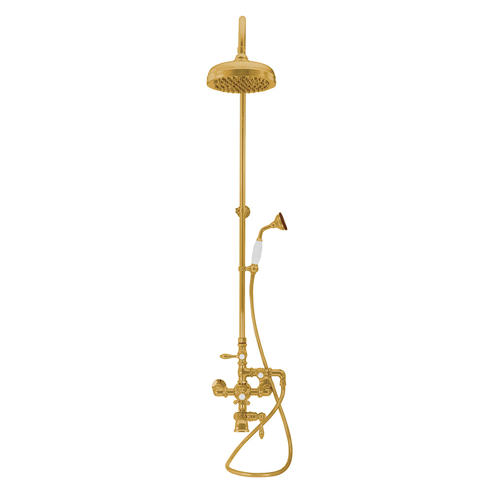 Exposed Thermostatic Shower System Wall Mounted with 1.75 GPM Tub Filler Handshower and Lever/Cross Handles