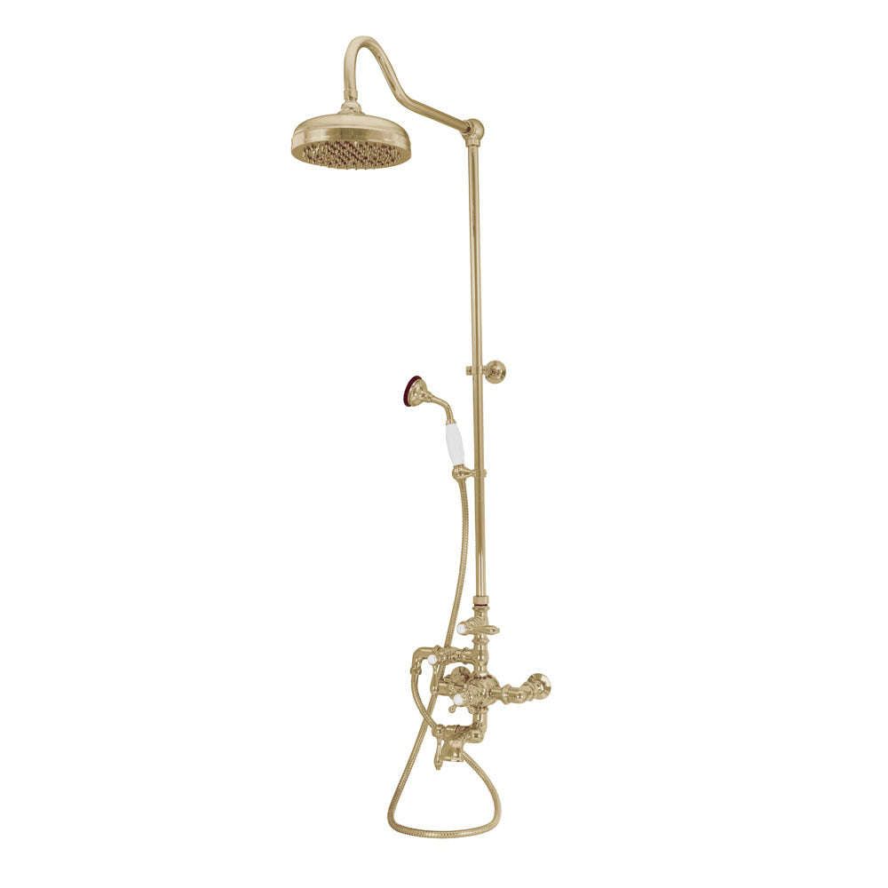 Exposed Thermostatic Shower System Wall Mounted with 1.75 GPM Tub Filler Handshower and Lever/Cross Handles