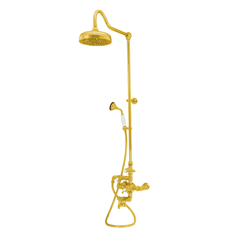 Exposed Thermostatic Shower System Wall Mounted with 1.75 GPM Tub Filler Handshower and Lever/Cross Handles