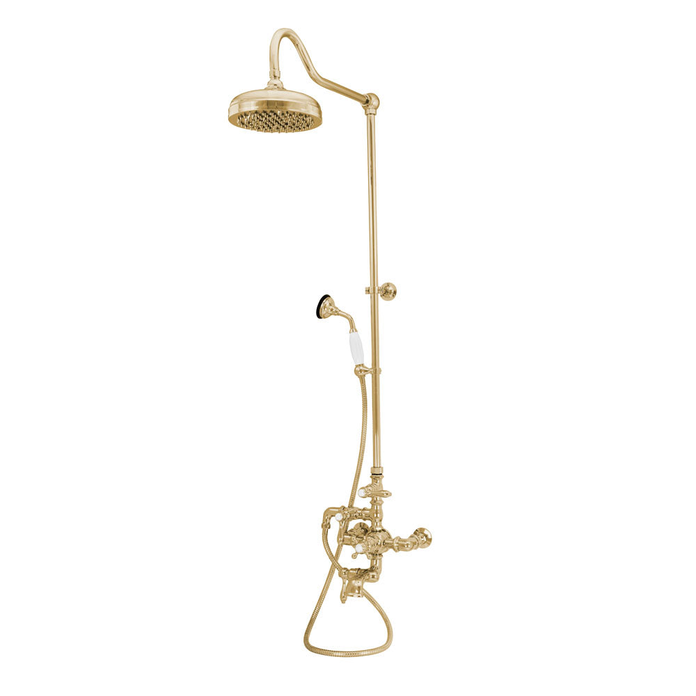 Exposed Thermostatic Shower System Wall Mounted with 1.75 GPM Tub Filler Handshower and Lever/Cross Handles