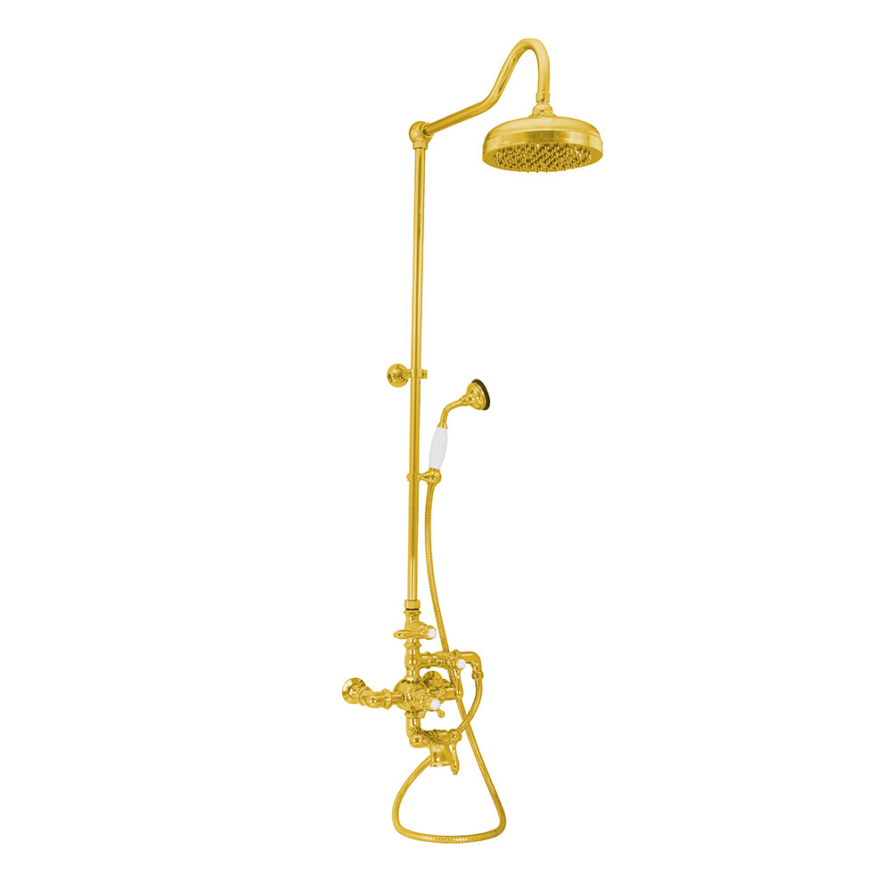 Exposed Thermostatic Shower System Wall Mounted with 1.75 GPM Tub Filler Handshower and Lever/Cross Handles