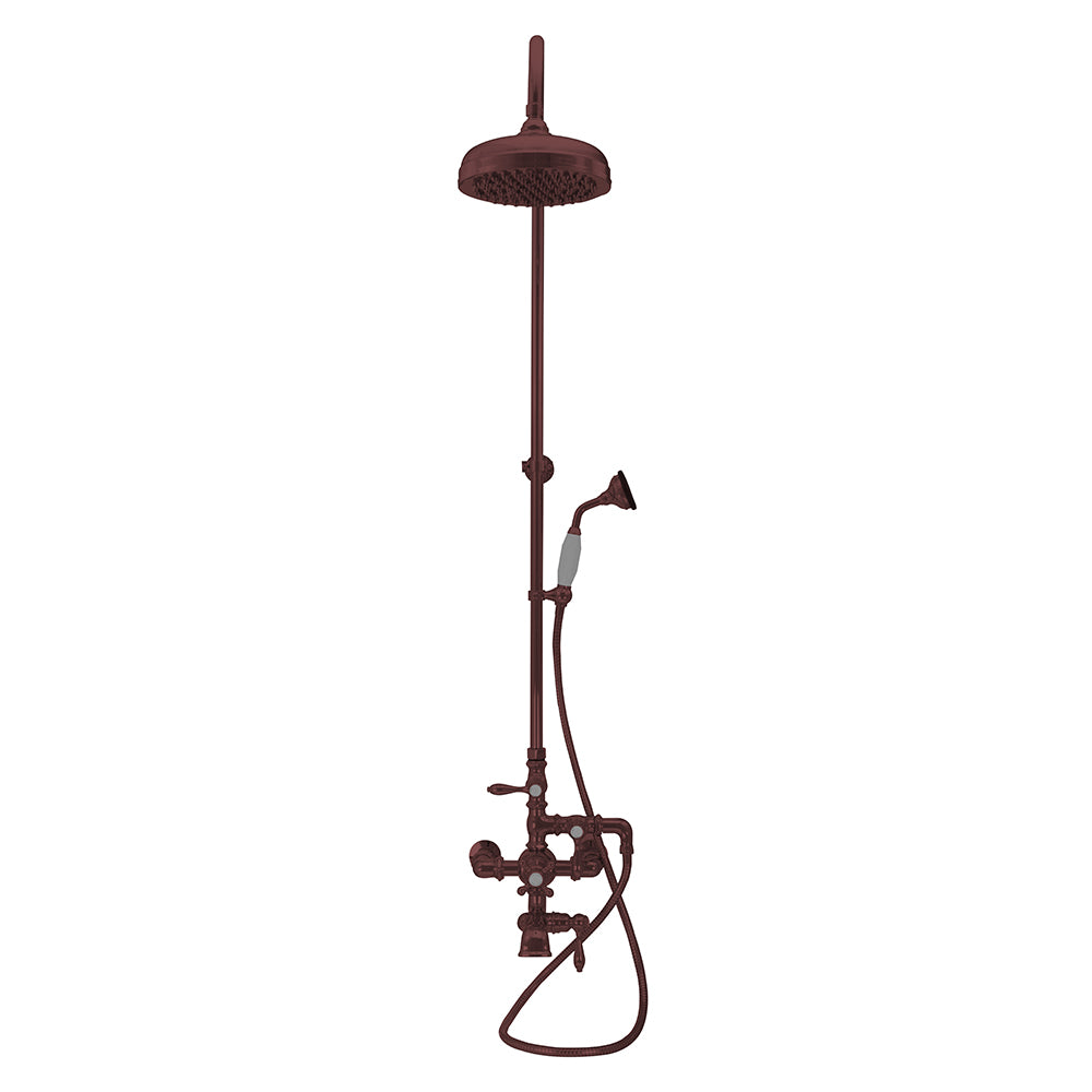 Exposed Thermostatic Shower System Wall Mounted with 1.75 GPM Tub Filler Handshower and Lever/Cross Handles