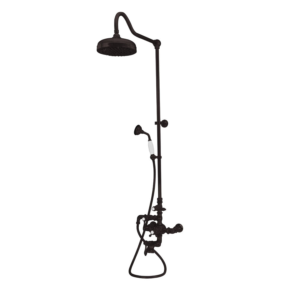 Exposed Thermostatic Shower System Wall Mounted with 1.75 GPM Tub Filler Handshower and Lever/Cross Handles