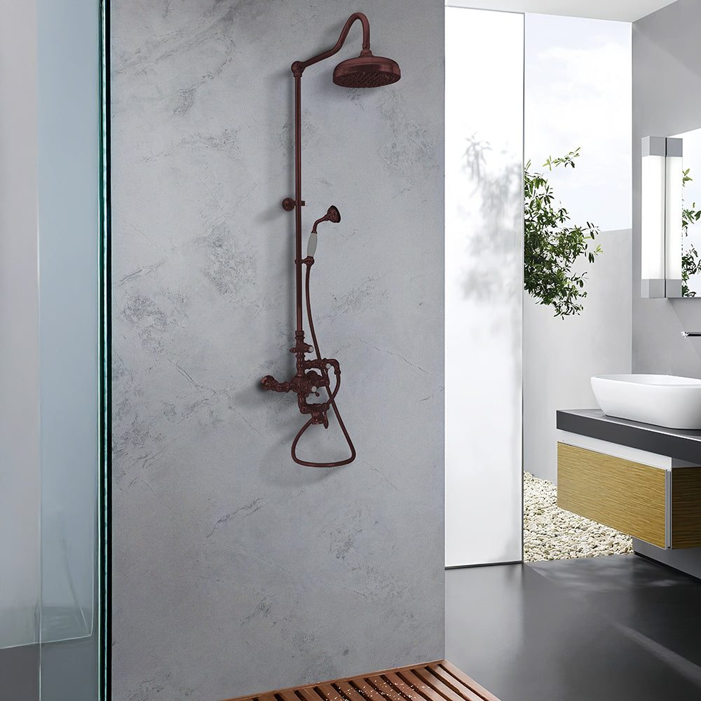 Exposed Thermostatic Shower System Wall Mounted with 1.75 GPM Tub Filler Handshower and Lever/Cross Handles