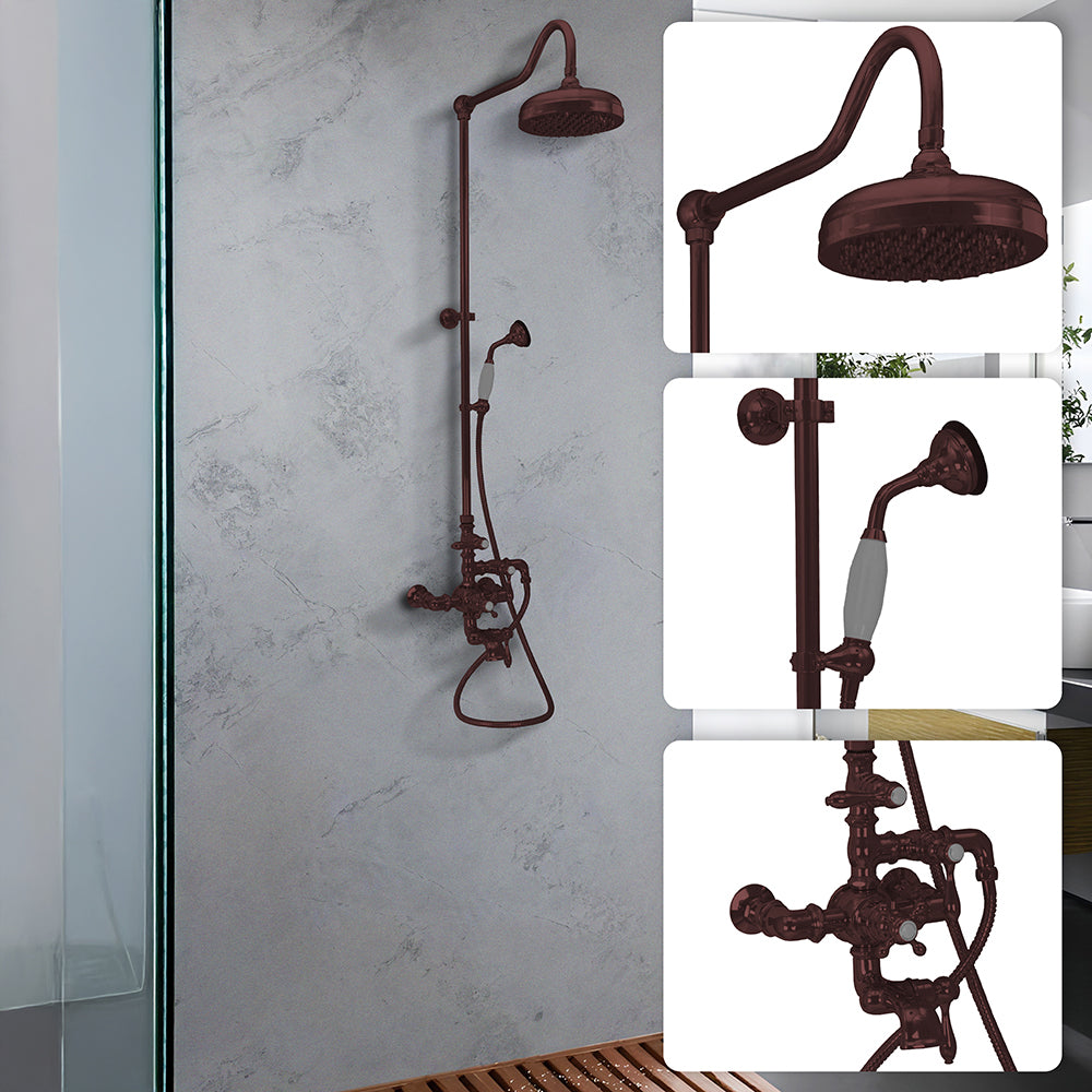 Exposed Thermostatic Shower System Wall Mounted with 1.75 GPM Tub Filler Handshower and Lever/Cross Handles