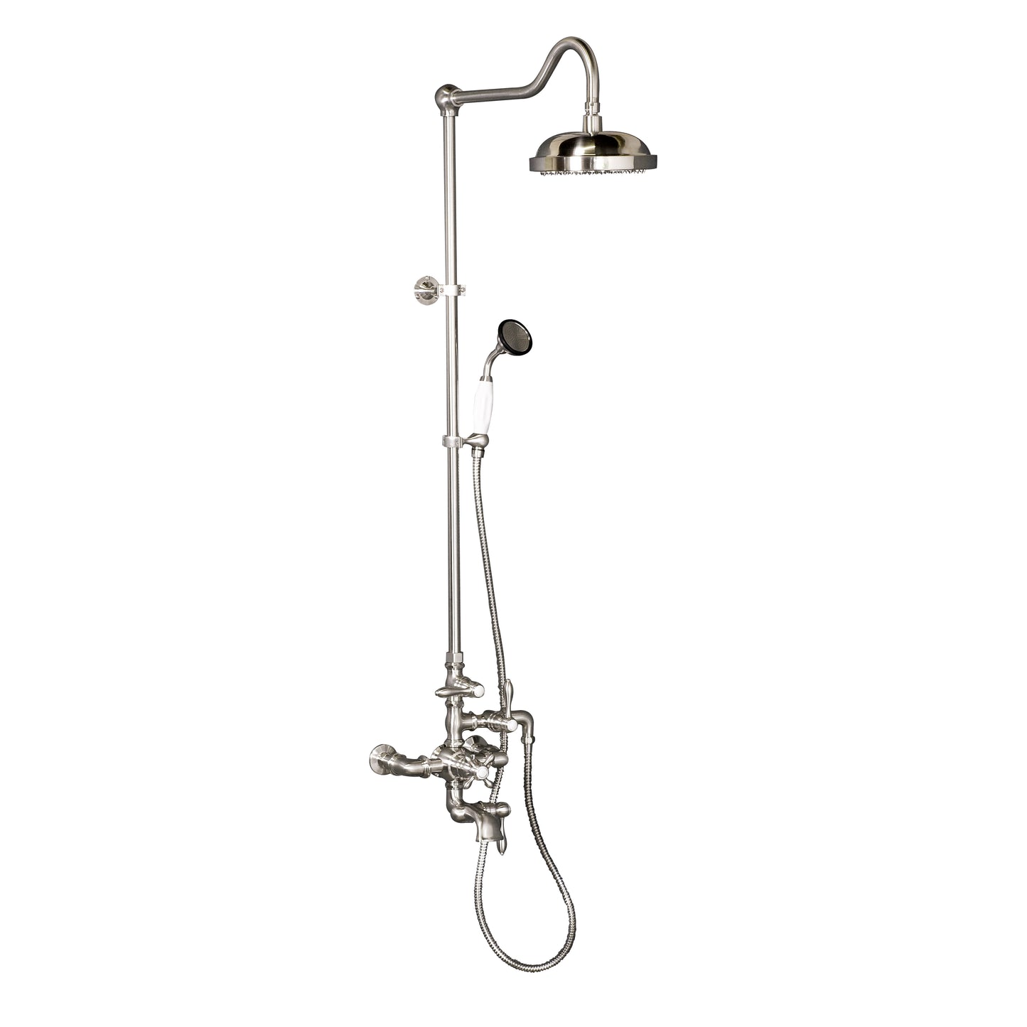 Exposed Thermostatic Shower System Wall Mounted with 1.75 GPM Tub Filler Handshower and Lever/Cross Handles