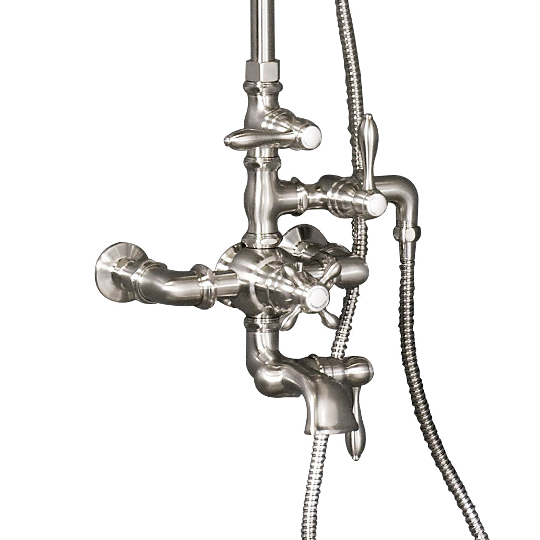 Exposed Thermostatic Shower System Wall Mounted with 1.75 GPM Tub Filler Handshower and Lever/Cross Handles
