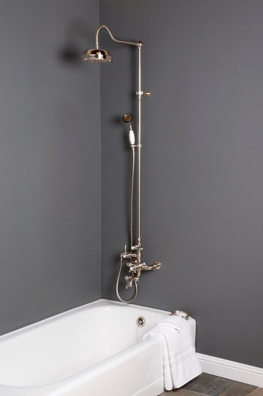 Exposed Thermostatic Shower System Wall Mounted with 1.75 GPM Tub Filler Handshower and Lever/Cross Handles