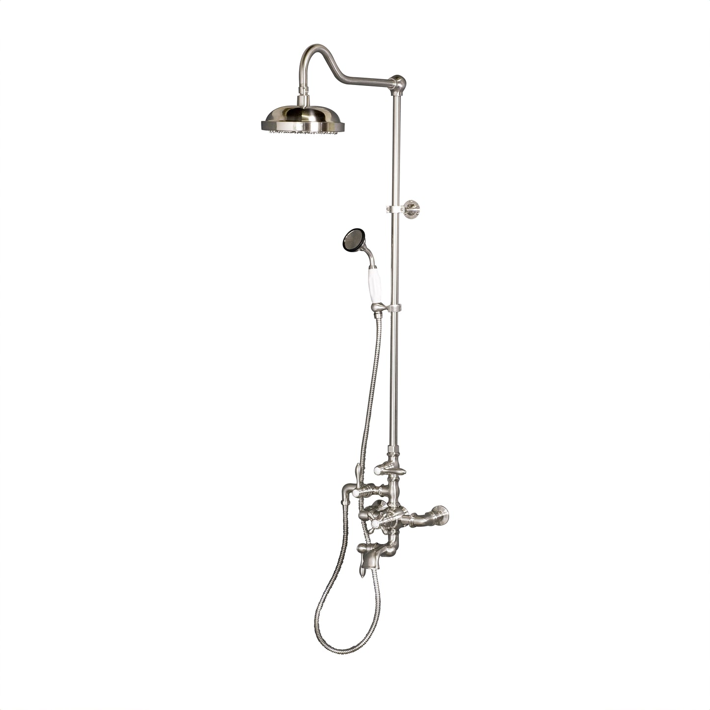 Exposed Thermostatic Shower System Wall Mounted with 1.75 GPM Tub Filler Handshower and Lever/Cross Handles