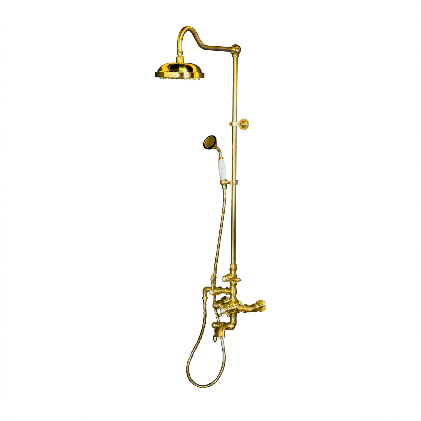 Exposed Thermostatic Shower System Wall Mounted with 1.75 GPM Tub Filler Handshower and Lever/Cross Handles