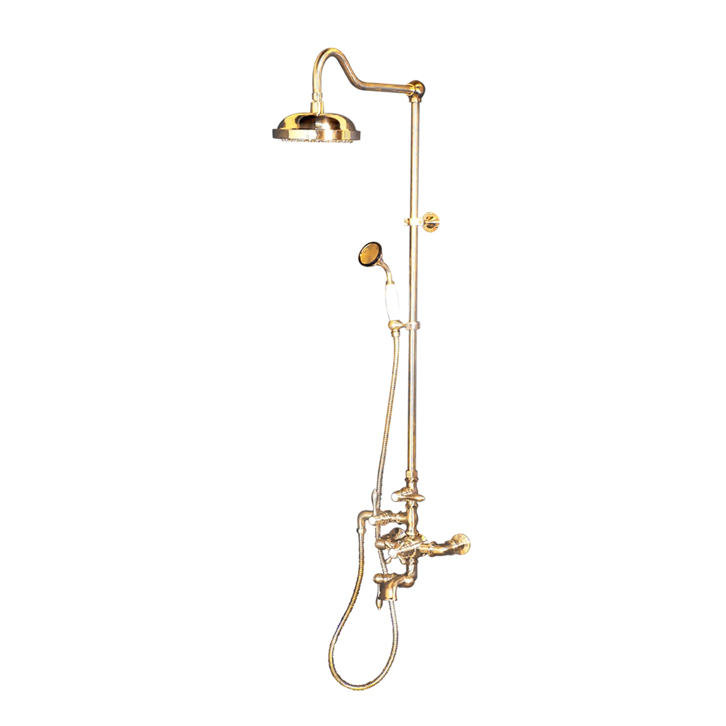 Exposed Thermostatic Shower System Wall Mounted with 1.75 GPM Tub Filler Handshower and Lever/Cross Handles