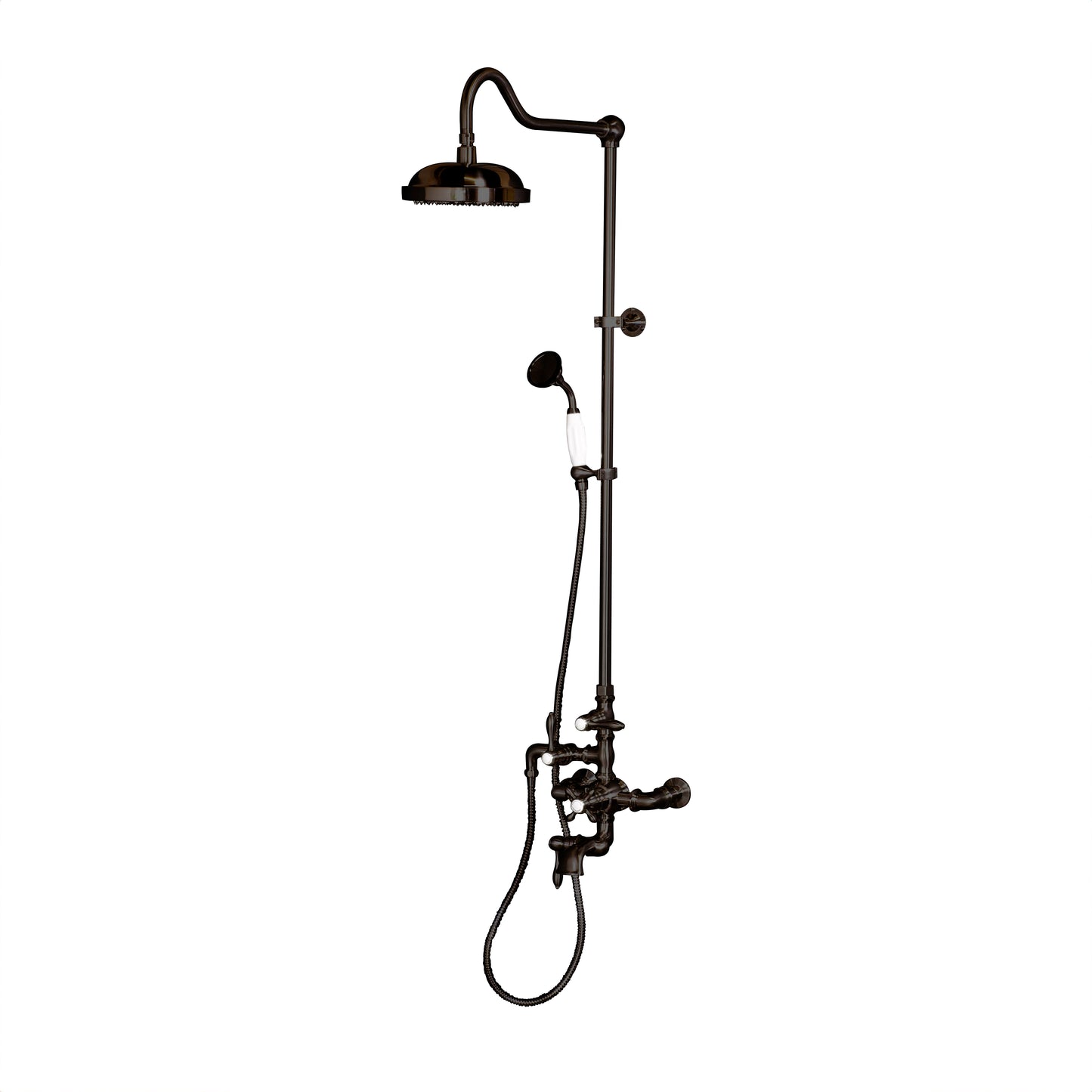Exposed Thermostatic Shower System Wall Mounted with 1.75 GPM Tub Filler Handshower and Lever/Cross Handles