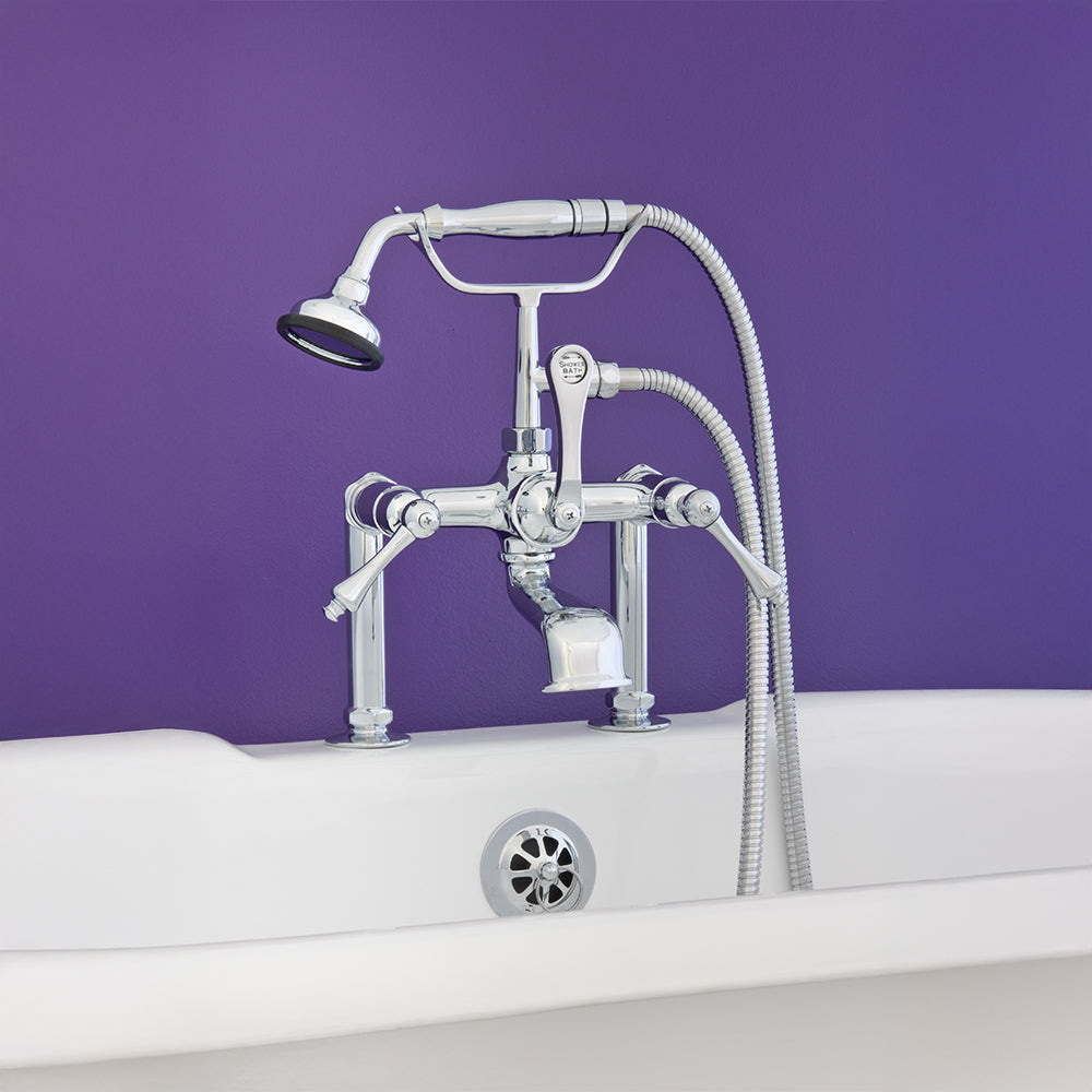 Strom Living British Telephone Deck Mount Tub Faucet with Handheld Shower and Diverter Handles