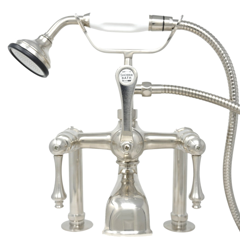 Strom Living British Telephone Deck Mount Tub Faucet with Handheld Shower and Diverter Handles
