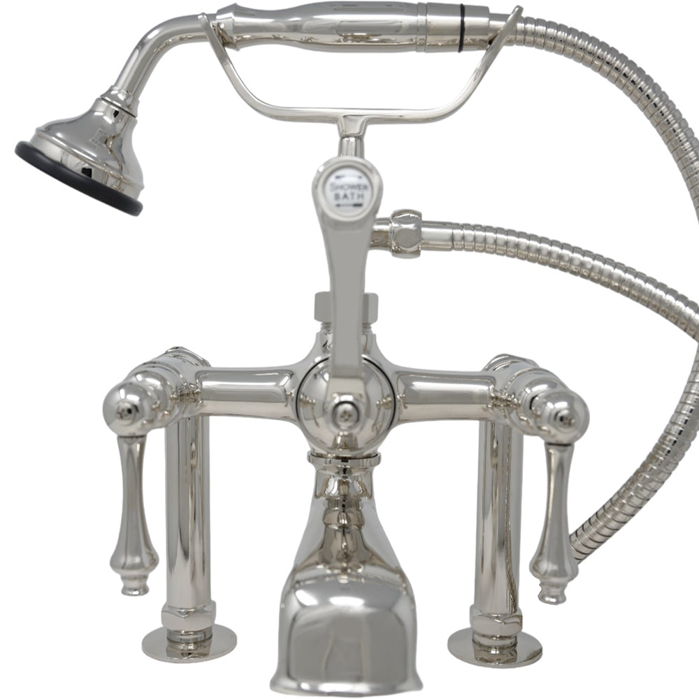 Strom Living British Telephone Deck Mount Tub Faucet with Handheld Shower and Diverter Handles